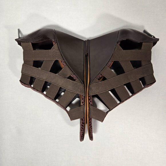 DONALD J PLINER Pira BROWN Watersnake & Stretchy Strappy Ankle Wedge Sandals 8M. - Picture 10 of 17